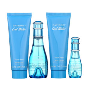 Cool Water 4 Pcs SET for Women: 1.6 EAU de Toilette Spray + 0.5 EAU de Toilette Spray + 2.5 Shower Gel + 2.5 Body Lotion