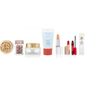 Elizabeth Arden 9 Pcs Set: Advanced Ceramide 60 Capsules + Retinol Ceramide 30 Capsules + Advanced Ceramide 1.7 Cream + 0.5 Skin Cream + 0.37 Lip Cream + 0.14 Lipstick Red Door 019 + 0.3 Mascara + White Tea 0.33 EDT Sp + Hand Bag