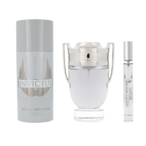 PACO RABANNE INVICTUS 3 PCS SET FOR MEN: 3.4 EAU DE TOILETTE SPRAY + 5.1 DEODORANT SPRAY + 0.34 EAU DE TOILETTE SPRAY