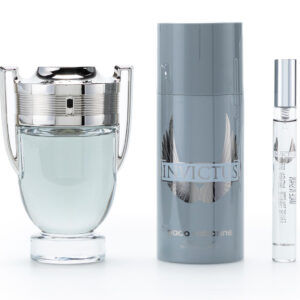 PACO RABANNE INVICTUS 3 PCS SET FOR MEN: 3.4 EAU DE TOILETTE SPRAY + 5.1 DEODORANT SPRAY + 0.34 EAU DE TOILETTE SPRAY