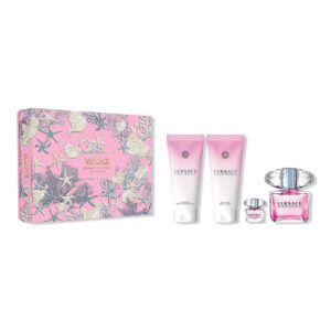 VERSACE BRIGHT CRYSTAL 4 PCS SET FOR WOMEN: 3 OZ EAU DE TOILETTE SPRAY + 5 ML EAU DE TOILETTE MINI + 3.4 BODY LOTION + 3.4 BATH AND SHOWER GEL