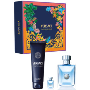 VERSACE POUR HOMME 3 PCS SET: 3.4 EAU DE TOILETTE SPRAY + 5 ML EAU DE TOILETTE MINI + 5 OZ HAIR & BODY SHAMPOO