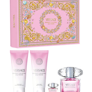 VERSACE BRIGHT CRYSTAL 4 PCS SET: 3 OZ EAU DE TOILETTE SPRAY + 5 ML EAU DE TOILETTE MINI + 3.4 BODY LOTION + 3.4 BATH & SHOWER GEL